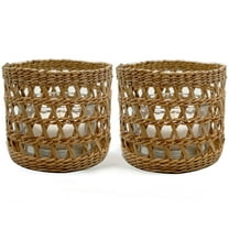 QIAOIDEA Natural Rattan Woven Tea Light Candle Holder Set of 2