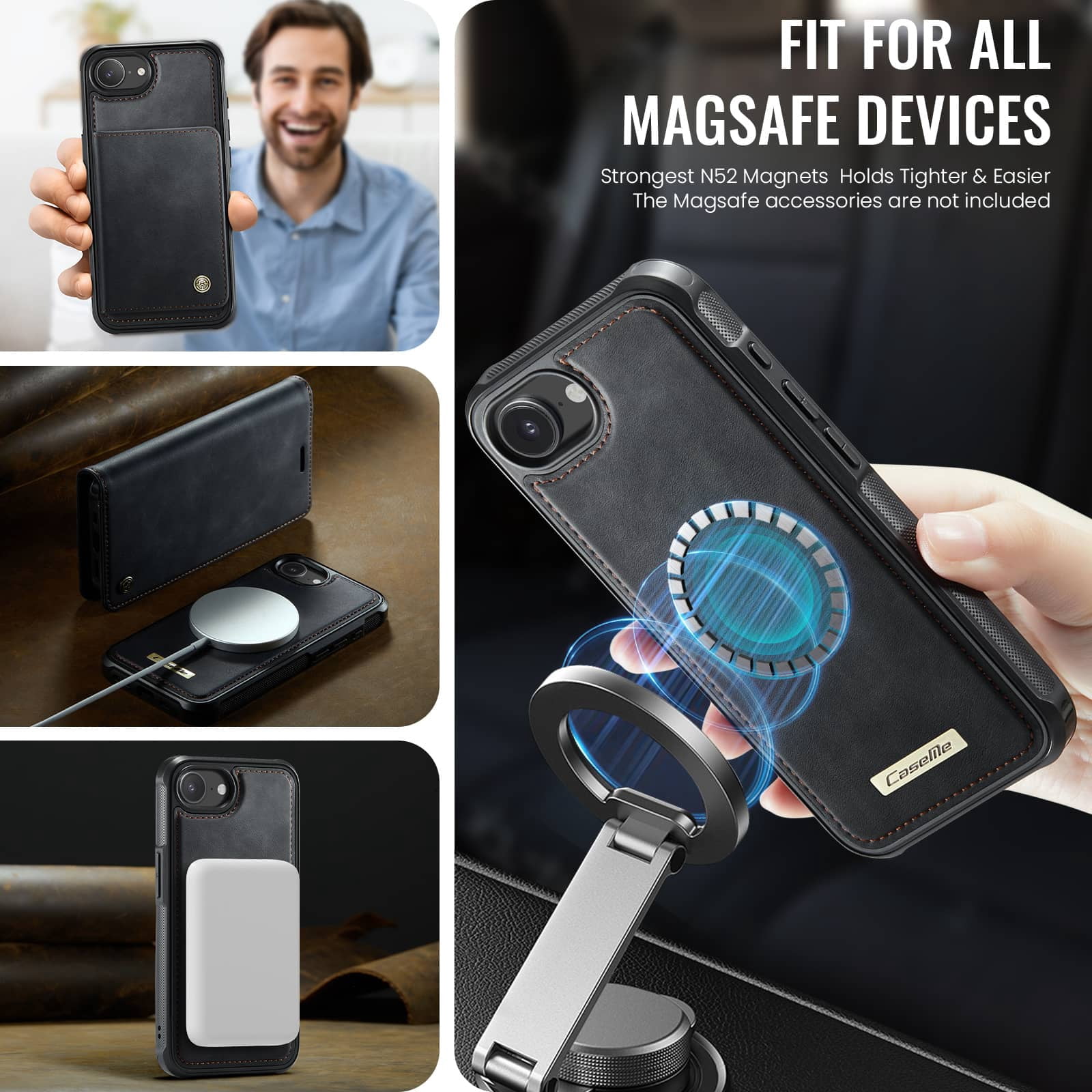 Magnetic 2 in 1 Magsafe Detachable Wallet Case for iPhone 16e with Card Holder Women Men, Retro PU Leather【RFID Blocking】Kickstand Shockproof Cover