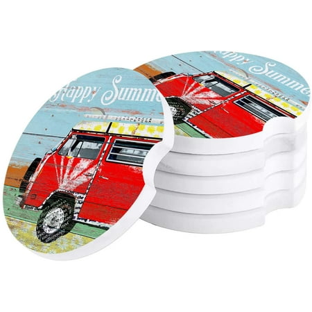 

FMSHPON Happy Summer Retro Travel Car on Wooden Board Set of 4 Car Coaster for Drinks Absorbent Ceramic Stone Coasters Cup Mat with Cork Base for Home Kitchen Room Coffee Table Bar Decor