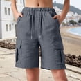 thumbnail image 2 of Gtoiithly Plus-Size Women's Summer Trousers, Simple & Loose-Fit Cotton-Linen Casual High-Waisted Shorts, Mid-Length (5-Point) Cargo Style with Pockets Grey XL, 2 of 4