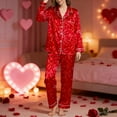 thumbnail image 2 of Women's Pajamas 2 Pieces Sets Soft Valentine Print Button Lapel Shirts Pants Sleepwear Outfit, 2 of 5