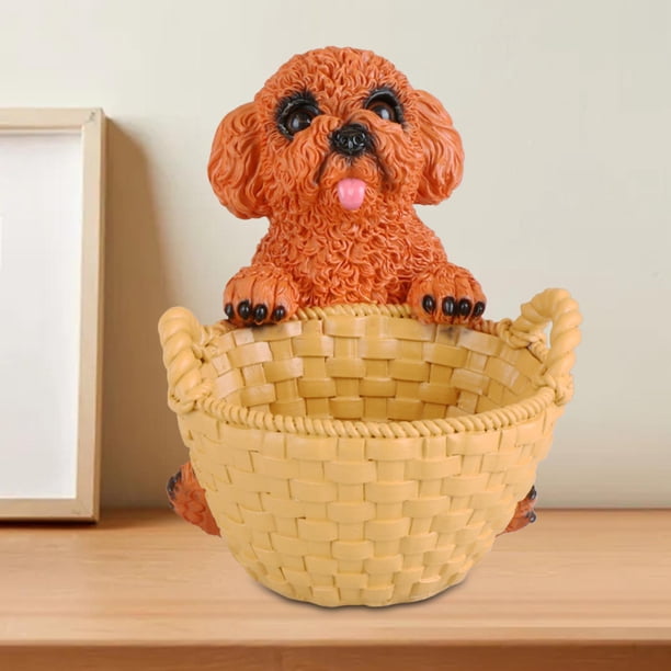 Cesta para Estatua de Perro, Soporte para Llaves, Mesa de Gabinete, Organizador Duradero de Esculturas de Animales, Almacenamiento de Figuritas de Cac Marrón Macarena Estatua de resina
