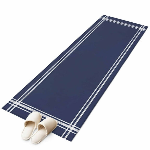 Pure Dark Blue 2'x6' Runner Rug, Simple Solid Color Washable Non-Slip Area Rugs for Hallway Kitchen Floor Bedroom Entryway, Laundry Carpet Decoration Indoor Mat