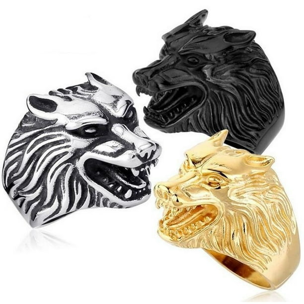 SEUSUK Anillo Vintage Para Hombre Joyería Cool Wolf Punkpangjing