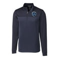thumbnail image 2 of Men's-Cutter & Buck Navy Sporting Kansas City Traverse Stretch Eco Stripe Tri-Blend Quarter-Zip Top, 2 of 3