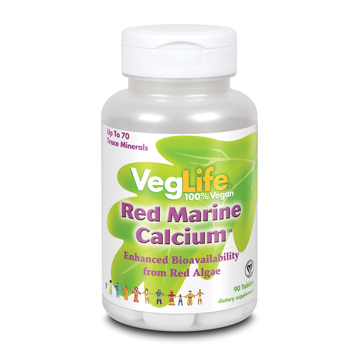 VegLife Red Marine Calcium 1000mg | Bioavailable Calcium & Magnesium from Red Algae | Certified Vegan | 90ct, 30 Serv