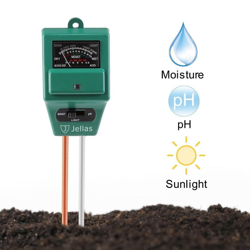 Jellas Soil pH Meter, 3-in-1 Moisture Sensor Meter/Sunlight/pH Soil