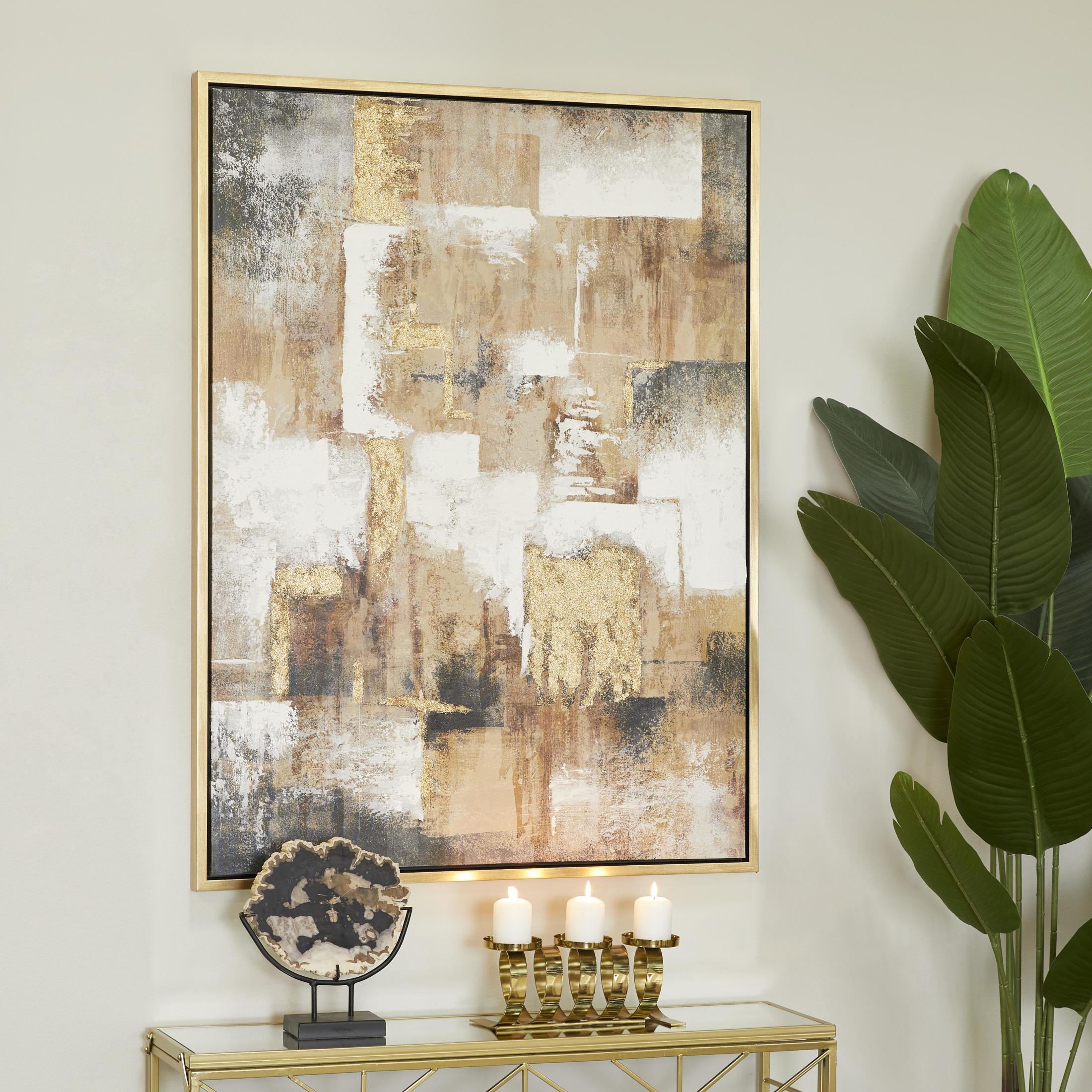 36" x 47" Textured Abstract Framed Wall Art with Gold Foil Details, by CosmoLiving by Cosmopolitan