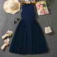 thumbnail image 2 of mgoYE Easter Little Girl Dress Girls Stand Collar Sleeveless Dress Solid Patchwork Maxi Dresses Summer Casual Flowy Dress 7-12(Navy,10-11 Years), 2 of 8