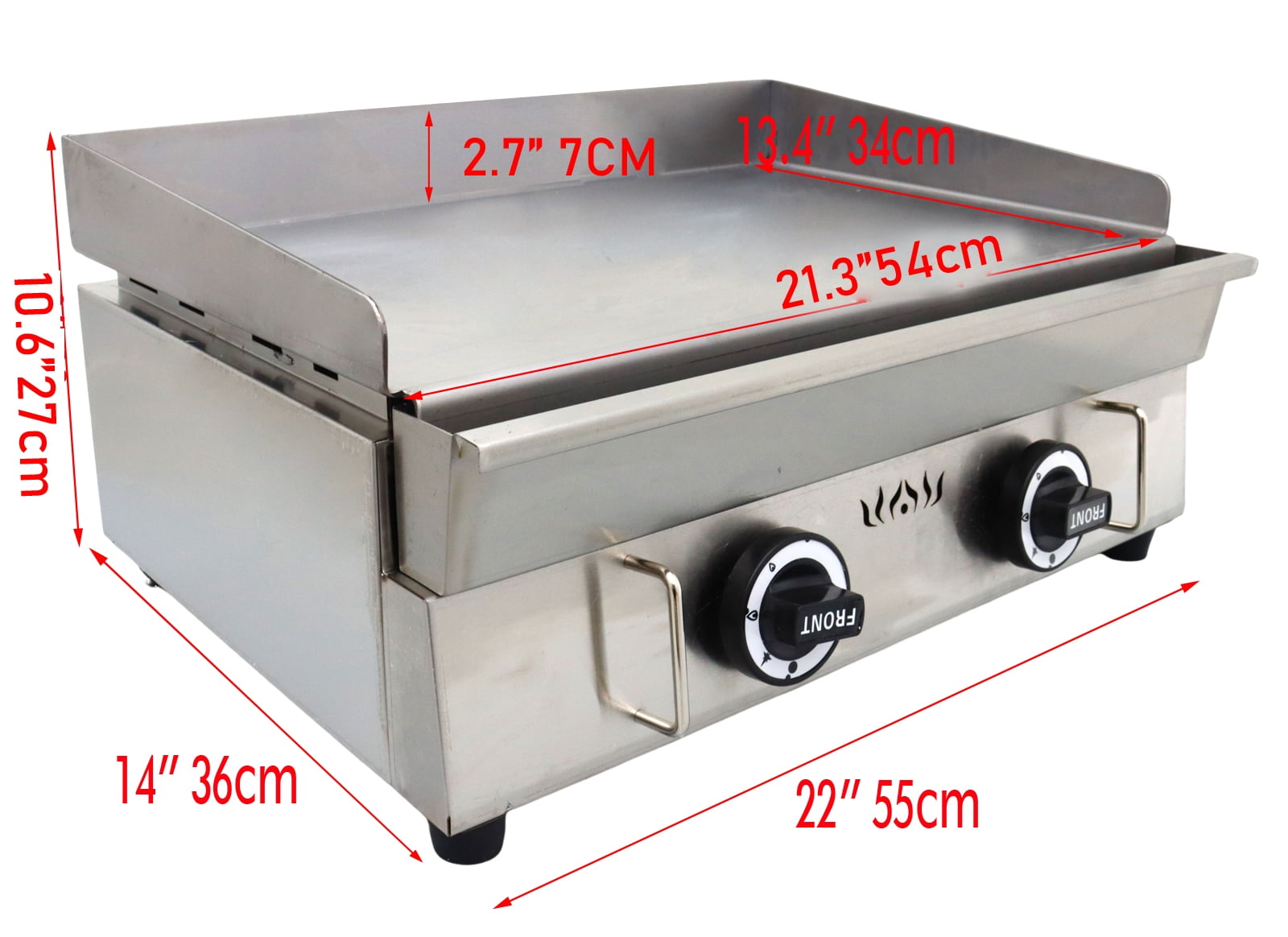 EQCOTWEA LPG Gas Grill Countertop Flat Griddle Hot Plate BBQ 2 Burner for Commercial Restaurant Kitchen Camp Stainless Steel