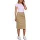 thumbnail image 2 of Faldas de mezclilla para mujer Inspire Chic, de cintura alta, con cremallera, abertura trasera, midi, con bolsillos, color caqui, talla M, 2 of 6