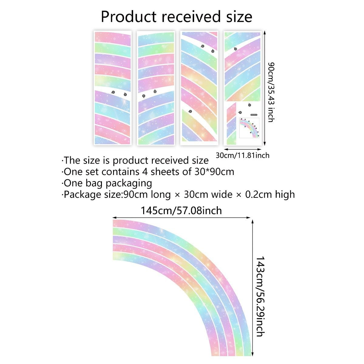 Large Rainbow Wall Decals Peel and Stick Holographic Half Rainbow Wall Stickers, DIY Removable Pink Rainbow Wall Art Murals for Girls Room, Toddler Room, Bedroom, Classroom, Nursery Decor