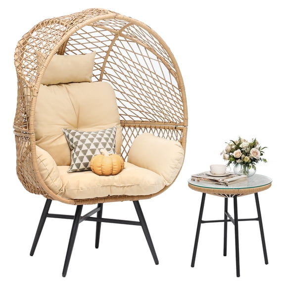 Uforic Wicker Egg Porch Swings with a Table, Suitable for Indoor and Outdoor Use