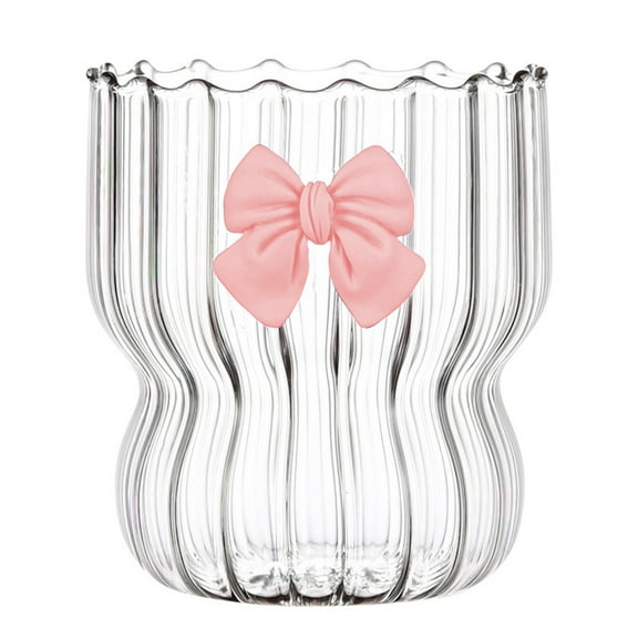 Lifeuping 300ml Ribbed Glass Cups-Vintage Ripple Drinking Glasses Glassware Wavy Drinking Glasses with Bow-knot Vintage for Coffee Cocktail Juice Water Soda Tea