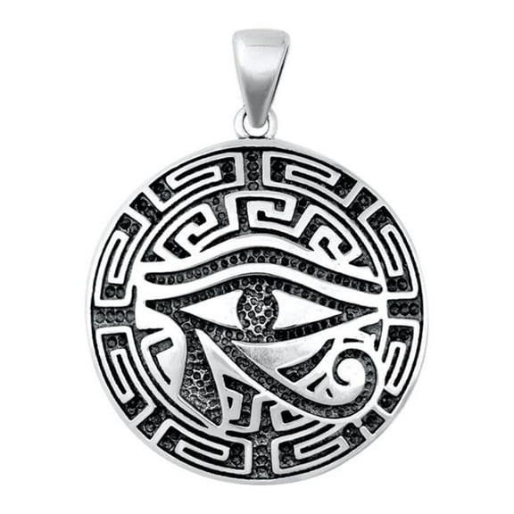 Sterling Silver Egyptian Eye Pendant All Seeing Greek Key Medallion Charm 925 Jewelry Female Unisex