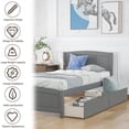thumbnail image 4 of Twin Size Platform Bed with 2 Stoarge Drawers, No Box Spring Needed, Twin Size Bed Frame with Headboard and Footboard (Gray), 4 of 11
