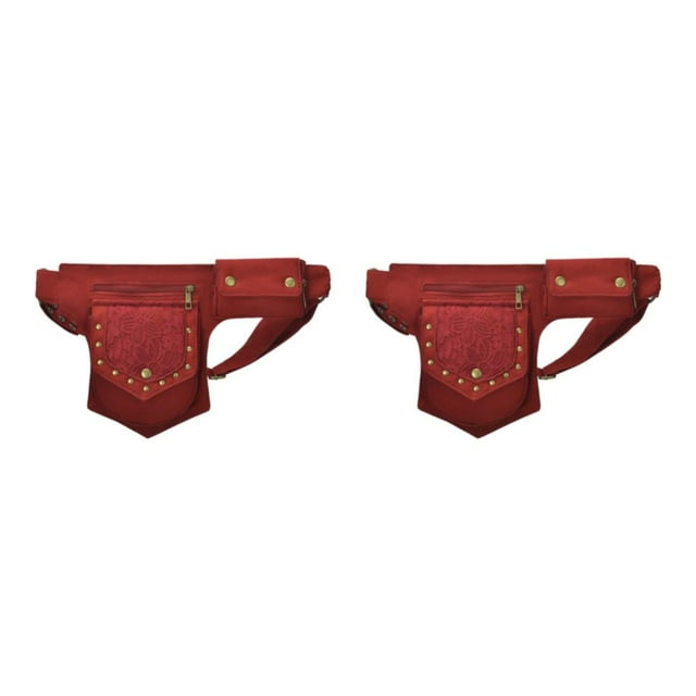 braveheart Sac de Ceinture Utilitaire Steampunk à Rivets Tendance, Imperméable et Durable, Rouge à la Mode 2ensemble
