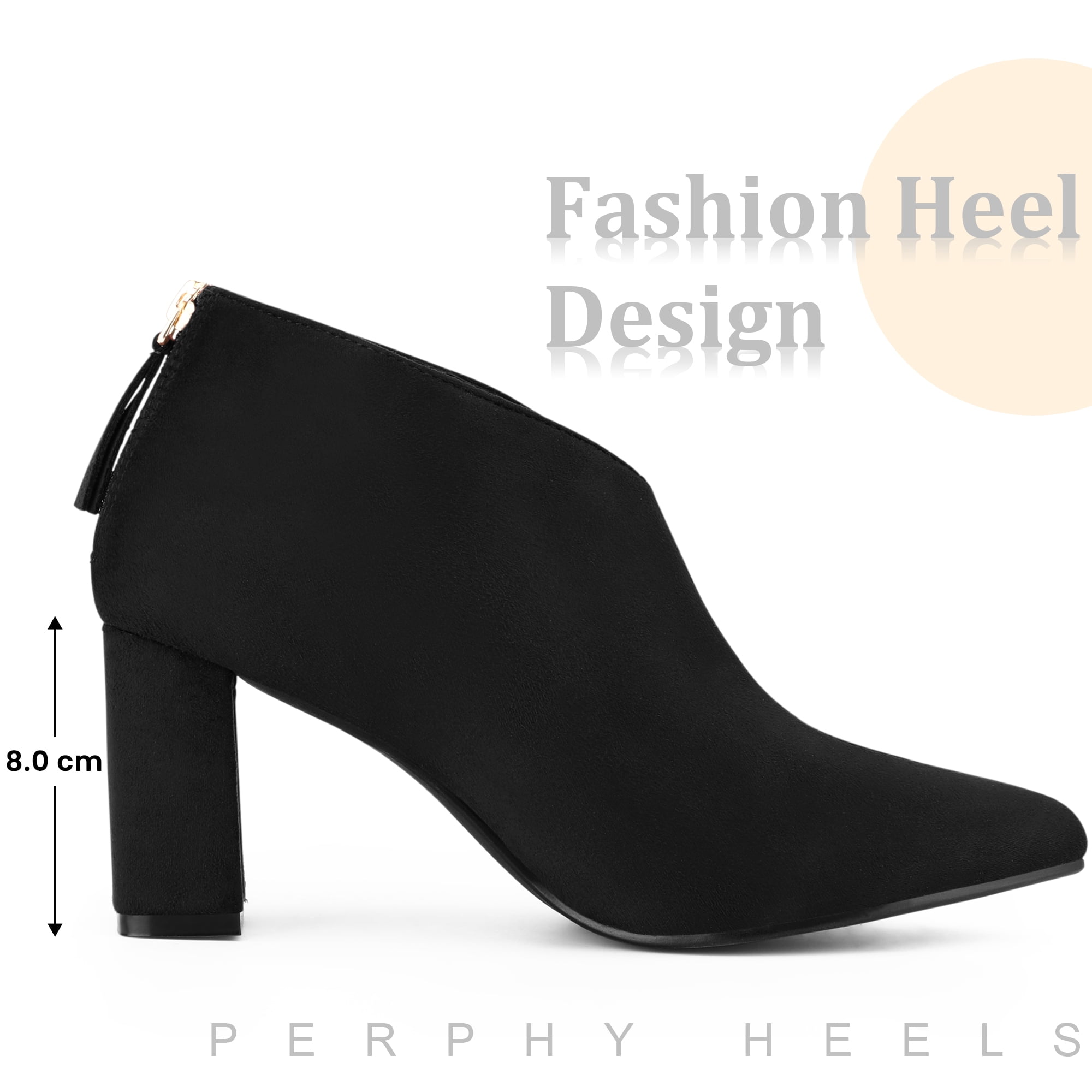 DARING DIVA Women's Pointed Toe Cutout Block Heel Ankle Booties Black 10