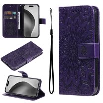Wallet Case Designed for Google Pixel 8 Pro, Slim Sunflower Embossed Magnetic Closure Card Holder Slots PU Leather Flip Stand function Cover with Wrist Strap for Google Pixel 8 Pro,Purple