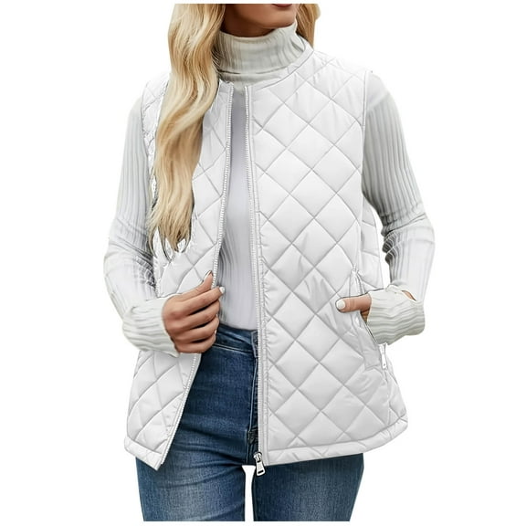 Hrsba Jackets for Women Trendy, Coats for Women Winter Solid Color Sleeveless Jacket with Side Zip Pockets No Hood Casual Outerwear