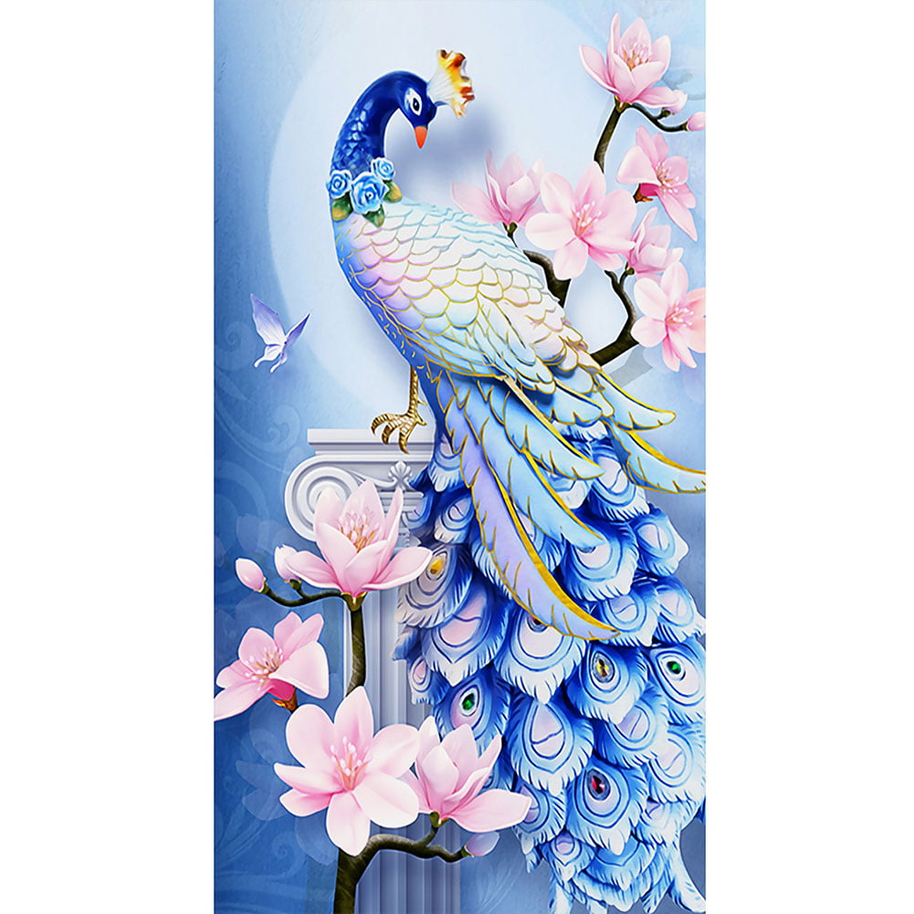 Painting By Numbers Kit DIY Peafowl Flowers Hand Painted Canvas Oil Picture @ 