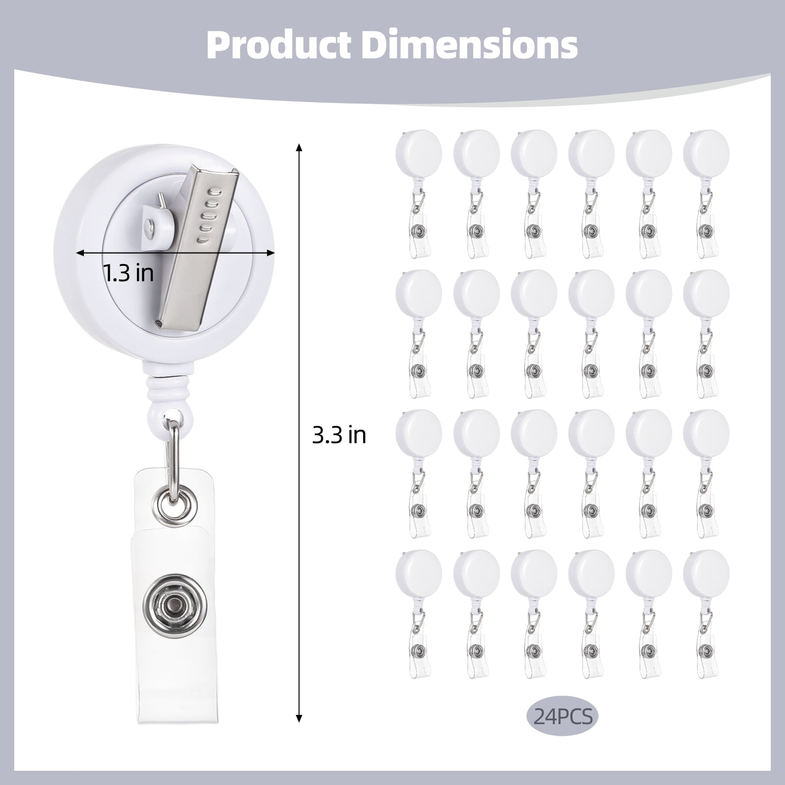 24 PCS Retractable Badge Holders, White Retractable Badge Reel with Swivel Alligator Clip for ID Badge Display, Office Staff, Nurses, Students, Events, Strong Pull Cord and Secure Snap Strap