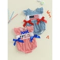 thumbnail image 2 of Okbabeha Newborn Baby Girls 4th of July Outfits Fourth of July Bubble Romper Fly Sleeve USA Flag Embroidery Bodysuits Summer Independence Day Clothes, 2 of 8