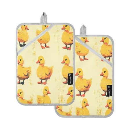 

Two Pieces Of Square Heat Insulation Pad Oven Mitts 7x9.8 Inch Oven Microwave Kitchen Cooking Baking Yellow Duck Cartoon