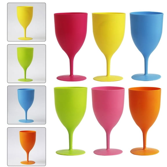 STRANDCHIC 6-Piece Assorted Color Plastic Drinking Glasses Goblets for Weddings, Parties, Cocktails, and Events