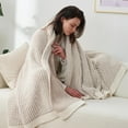 thumbnail image 3 of Chenille Waffle Knit Throw Blanket Reversible Bedding Blanket, 60"x80", Beige&Ivory, 3 of 8