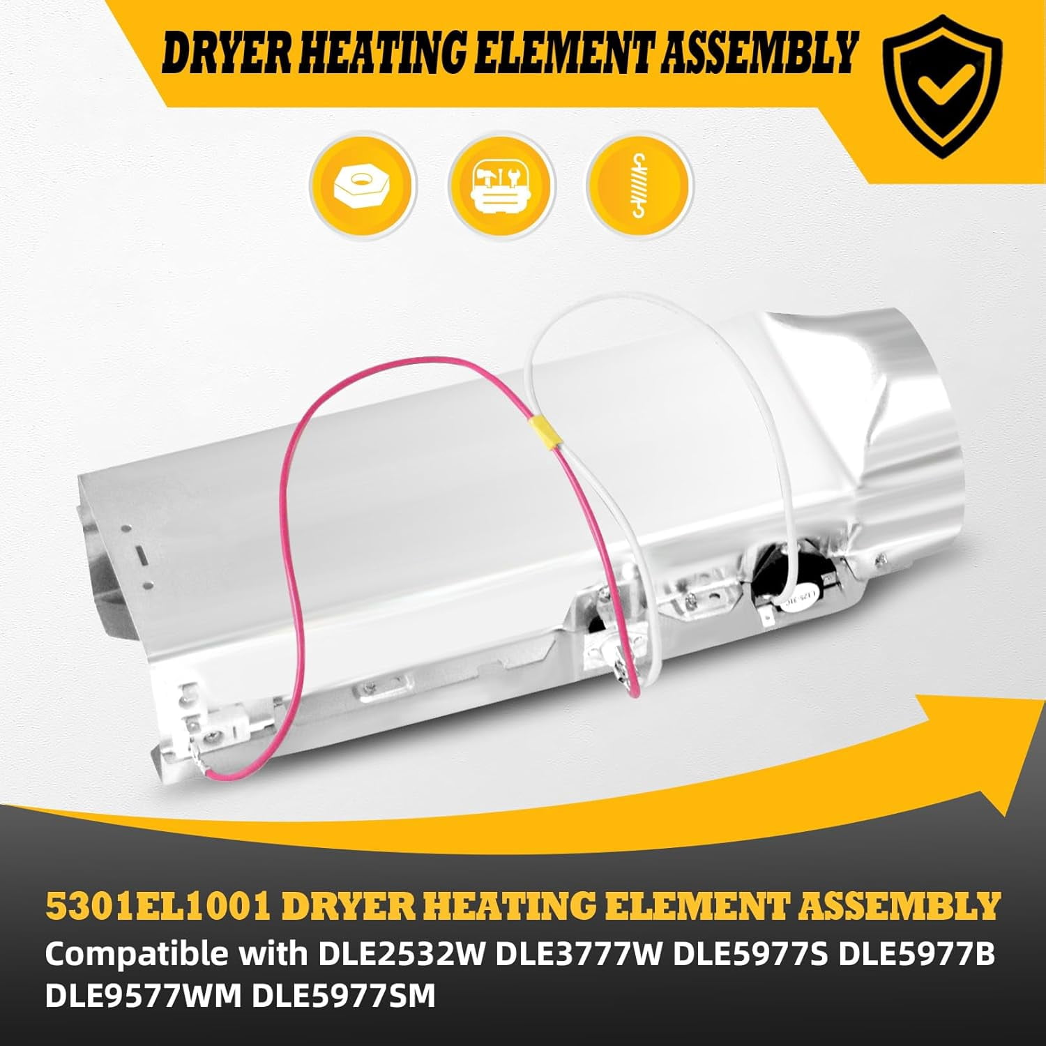 Upgraded Dryer Heating Element Assembly 5301EL1001J Replacement for LG DLE5977W DLE2240W DLE3170W, Fits 5301EL1001A 5301EL1001E 5301EL1001H 5301EL1001G 5301EL1001U