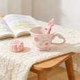 thumbnail image 2 of Sakura Flower Ceramic Mug with Spoon,15oz Coffee Cup,Perfect Mother's Day Gift for Mom,Floral Girly Breakfast Milk Oatmeal Cup,Cute Tea Cup for Her, 2 of 7