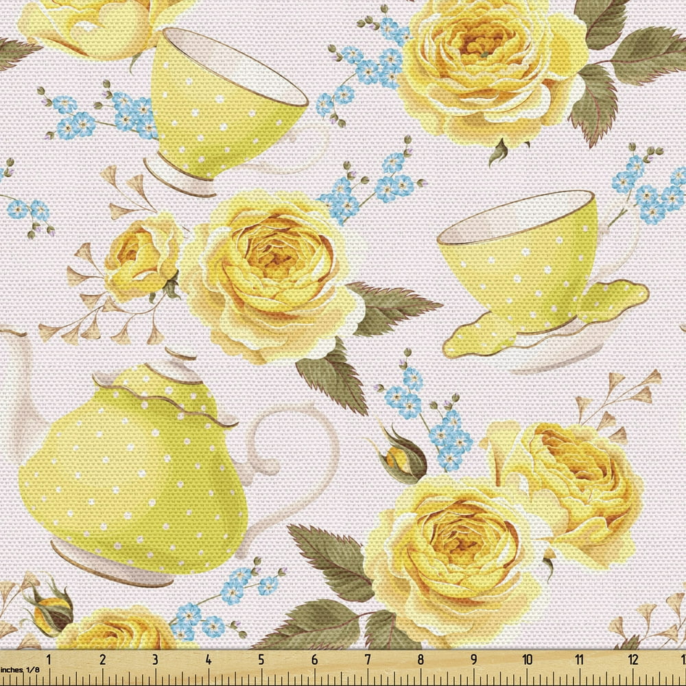 Tea Fabric by the Yard Inspired Image with Tea Time Cups and Pots