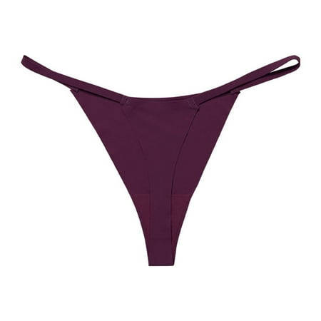 Riforla Womens Panties Briefs Low Rise Seamless Ice Silk T Back Panty with Crotch for Women Comfortable and Elegant Design Underwear for Women Purple S