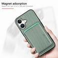 thumbnail image 2 of Dteck Detachable Back Cover for iPhone 16 with Card Holder, Magnetic Wallet Pocket Carbon Fiber Texture PU Leather Slim Phone Case, Green, 2 of 12