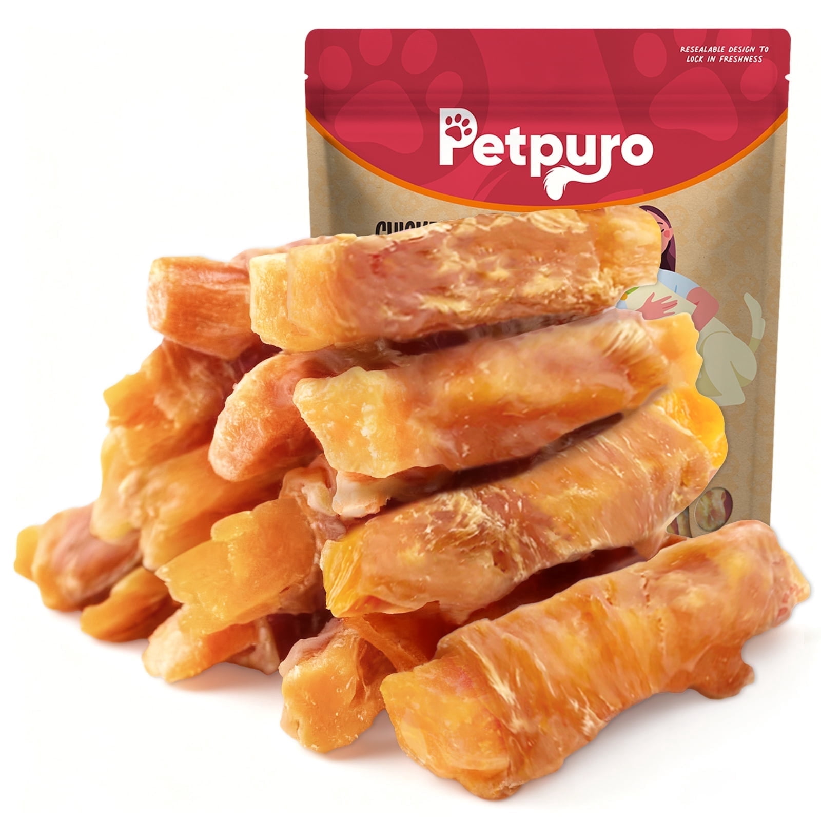 PETPURO Sweet Potato Dog Treats, Natural Chicken Jerky Wraps Chews for All Dogs, 10.6 oz