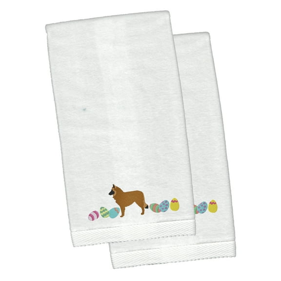 Belgian Sheepdog Easter White Embroidered Plush Hand Towel Set of 2