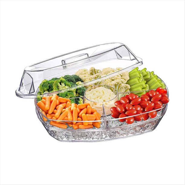 Bandeja Para Servir Hielo De Frutas Bandeja Para Verduras Refrigeradas Con Tapa TazóN Transparente Para Servir Hielo Bandeja De Aperitivos Para Y Mariscos