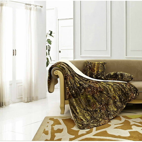 Regal Comfort Sherpa Luxury Throw Western Style 3pc Set The Woods Natural 50"x70" Sherpa Throw and 2 Matching 18"x18" Pillows