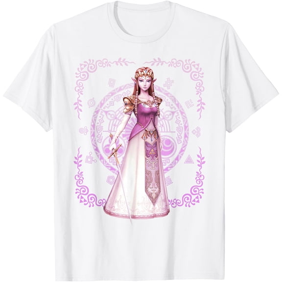 Zelda Pink Ornate Border Portrait Graphic DTG Print Unisex T-Shirt