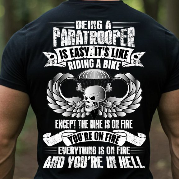 Trenditee Being a Paratrooper Is Easy It's Like Riding a Bike T-Shirt - Funny T-Shirt