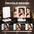 thumbnail image 3 of LED Travel Makeup Mirror, Rechargeable Trifold Cosmetic Mirror, 3 of 5