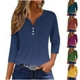 thumbnail image 6 of Lovskoo Summer Tops for Women 2024 V Neck 3/4 Sleeve Trendy Casual Solid Color T Shirt Buttons Blouse Casual Tops Navy, 6 of 6