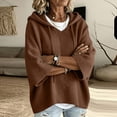 thumbnail image 4 of Womens Solid Hooded Knit Pullover Sweater, Drawstring 3/4 Batwing Sleeve Oversized Loose Ribbed Knitted Drop Shoulder Soft Comfy Winter Trendy Outfit, 4 of 5