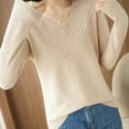 thumbnail image 4 of Ahdbta Women's Sweaters Sexy V-Neck Long Sleeve Casual Pullover Tops Solid Color Fall Winter Warm Comfort Knitted Sweaters, 4 of 4