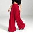 thumbnail image 4 of BRELIL Women Plus Size Wide Leg High Waisted Flowy Trousers with Pockets Casual Loose Long Palazzo Pants Baggy Dressy Fall Winter Outfits, Red M, 4 of 6