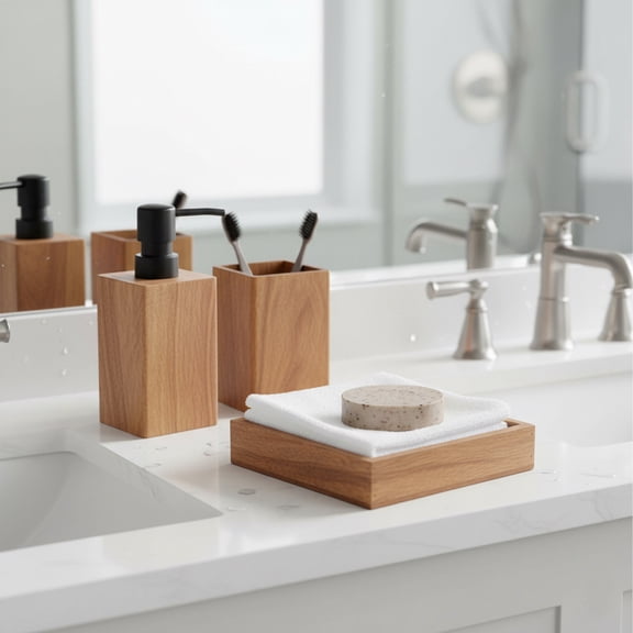 Acacia Bathroom Accessory Set 3-Pieces Square