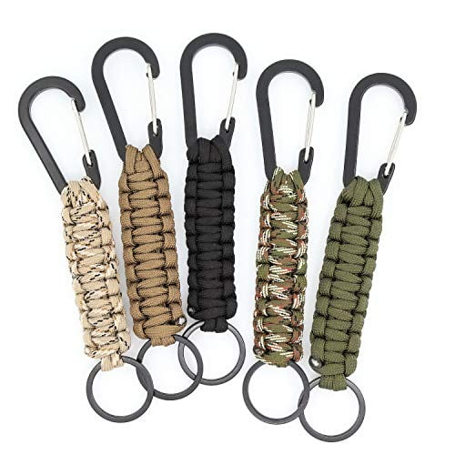 Paracord Keychain with Carabiner,Set of 5 Braided Lanyard Utility Ring Hook