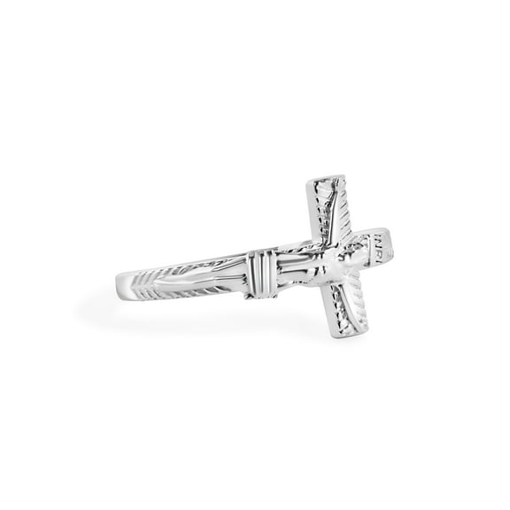 Rhodium Plated 925 Sterling Silver Cross Jesus Christ Faith Band Ring Jewelry Female Male Size 9