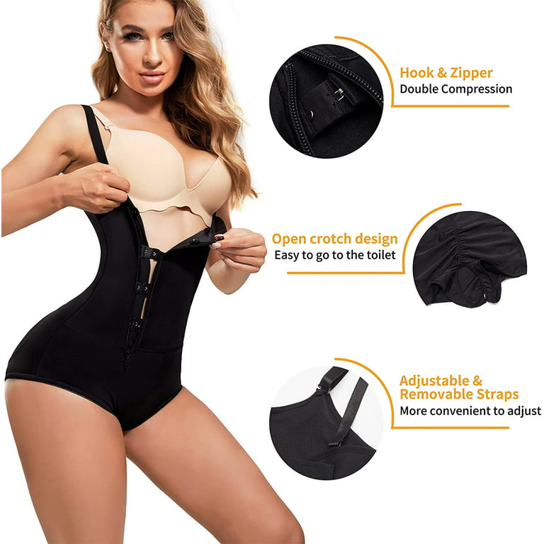 Gotoly Women Shapewear Bodysuit Latex Waist Trainer Full Body Shaper Tummy  Control Fajas Colombianas Zipper Open Bust Corset(Black XX-Large) 